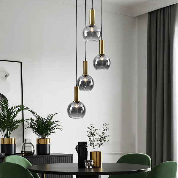 Lampe suspendue design or avec verre fumé, 4 lumières - Imme