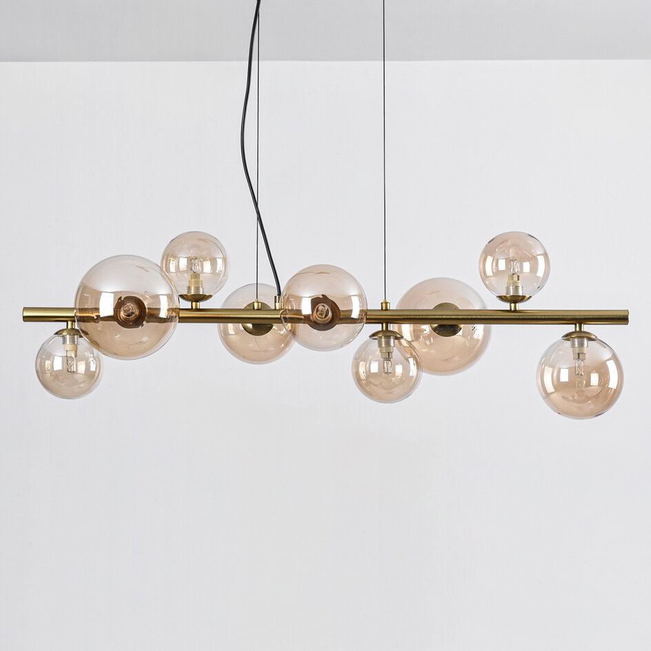Suspension design or avec verre ambré, 9 lumières - Ennea