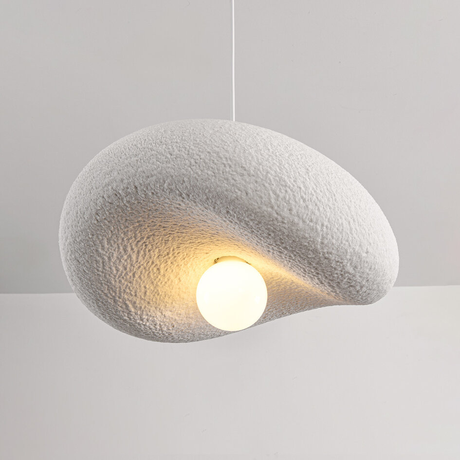 Lampe suspendue Wabi Sabi Kawa avec effet pierre blanche - 40 x 36 cm