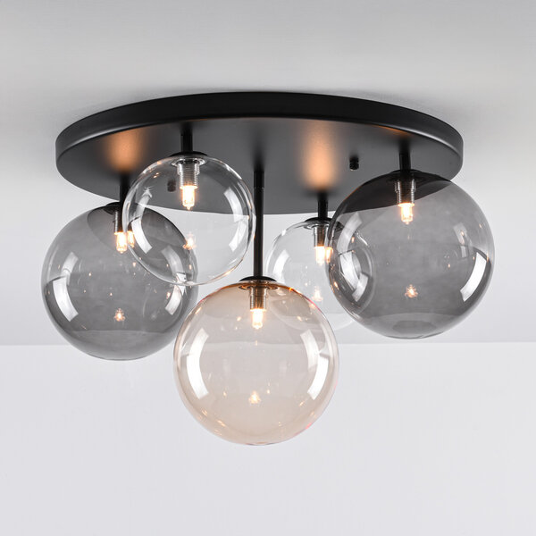 Plafonnier Lumose 5 lumières avec différentes boules de verre