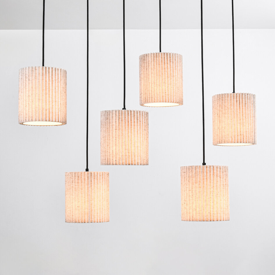 Lampe suspendue à 6 lumières avec abat-jour en tissu beige - Fold