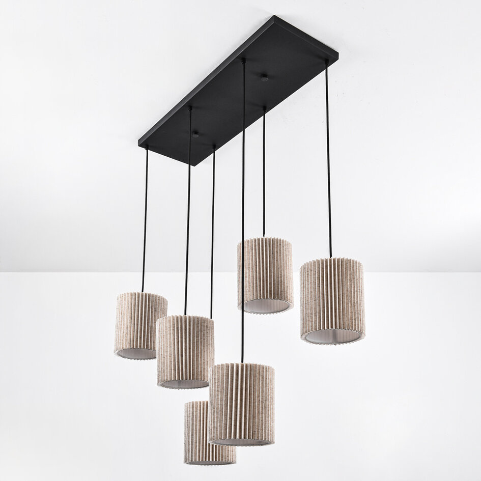Lampe suspendue à 6 lumières avec abat-jour en tissu beige - Fold