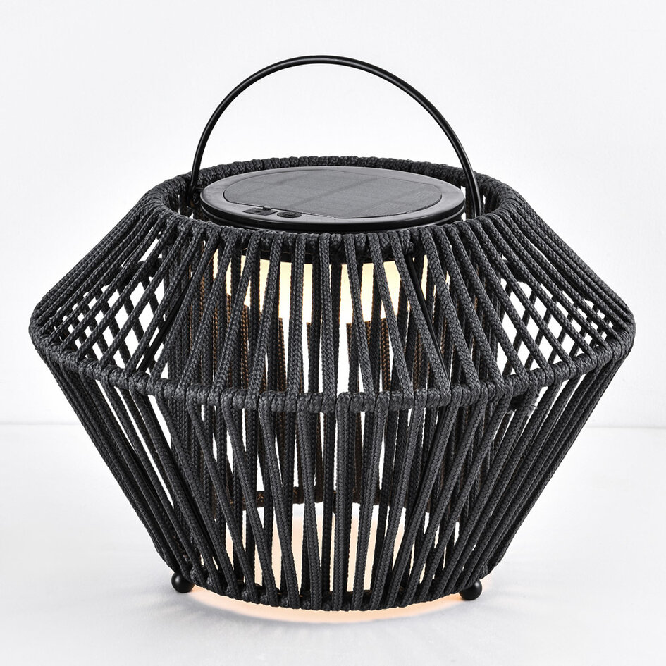 Lampe solaire de table avec corde tressée et 3 positions de réglage noir - Wovra