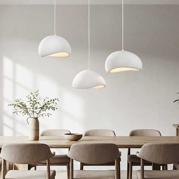 Lampe suspendue Wabi Sabi à 3 lumières Shibui avec motif en pierre blanche - 3 x 40 cm