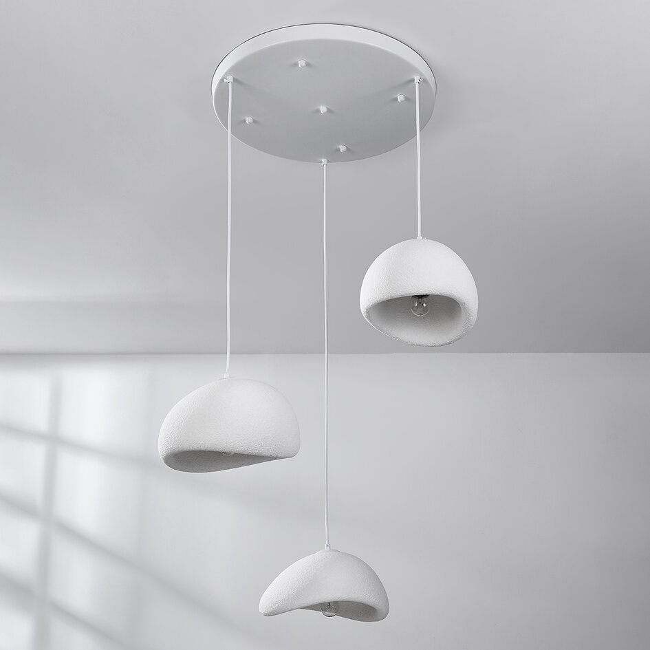 Lampe suspendue Wabi Sabi Ishi à 3 lumières avec effet pierre blanche - 3 x 30 cm