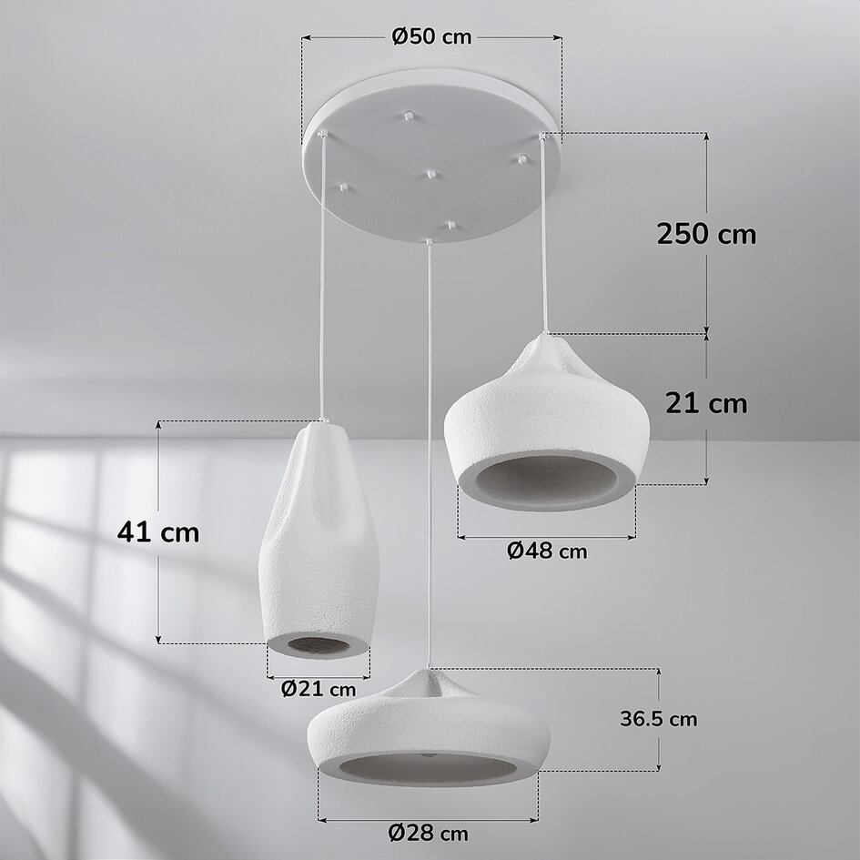 Lampe suspendue à 3 lumières blanche dans le style Wabi Sabi - Mizu