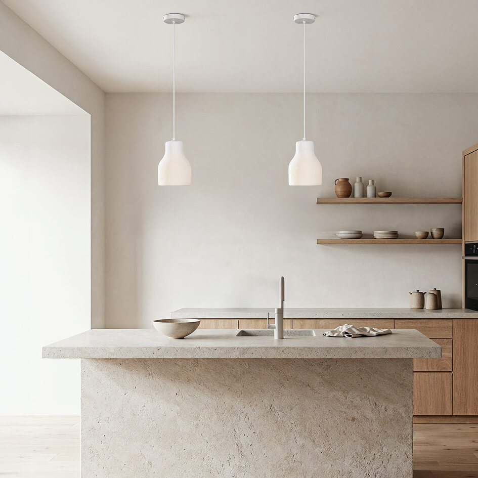 Lampe suspendue minimaliste Haru Ø18 cm dans le style Wabi Sabi - motif en pierre blanche