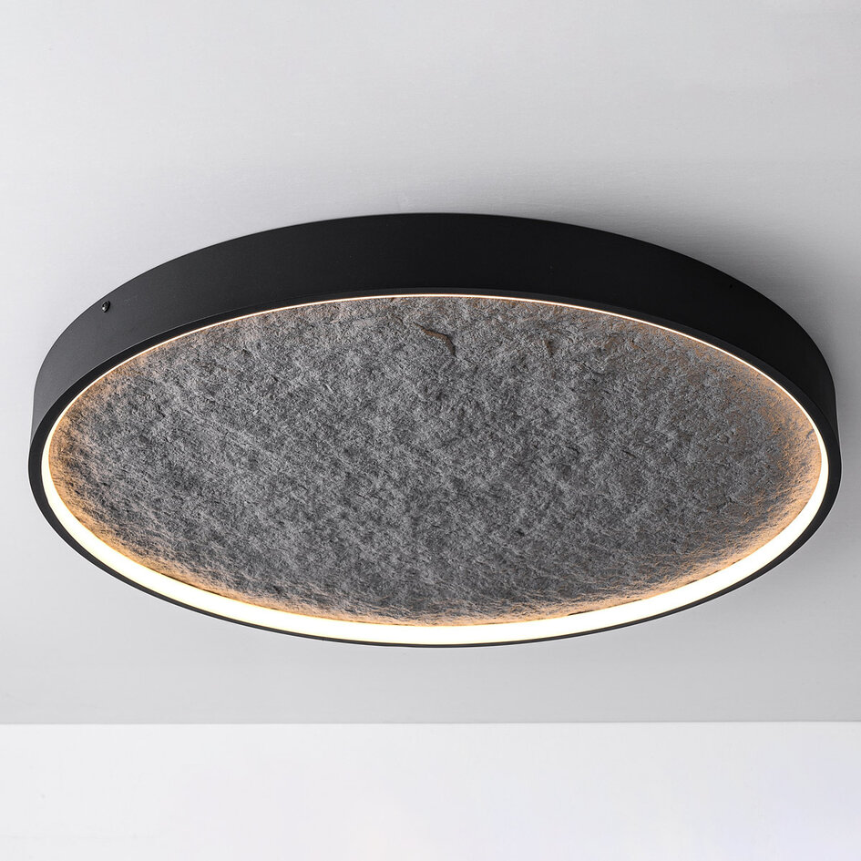 Plafonnier Cercul noir avec LED à 3 niveaux de gradation et effet pierre grise, Ø40 cm, 29W
