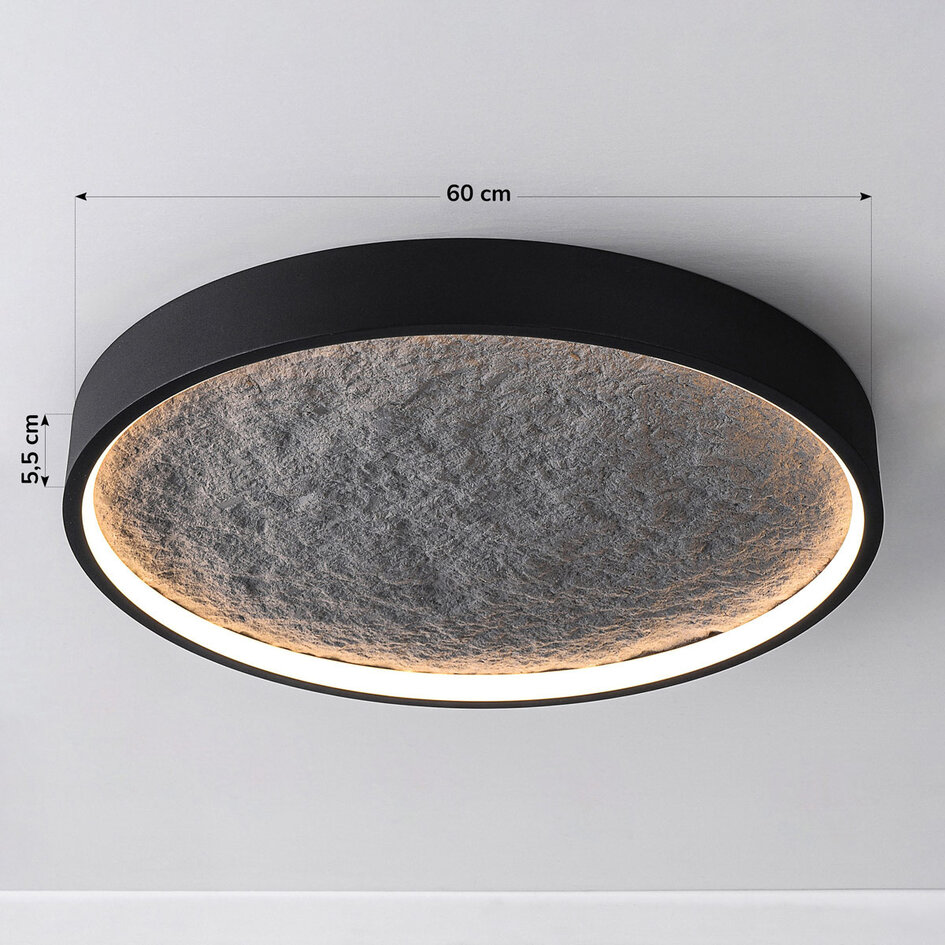 Plafonnier Cercul noir avec LED à 3 niveaux de gradation et effet pierre grise, Ø40 cm, 29W