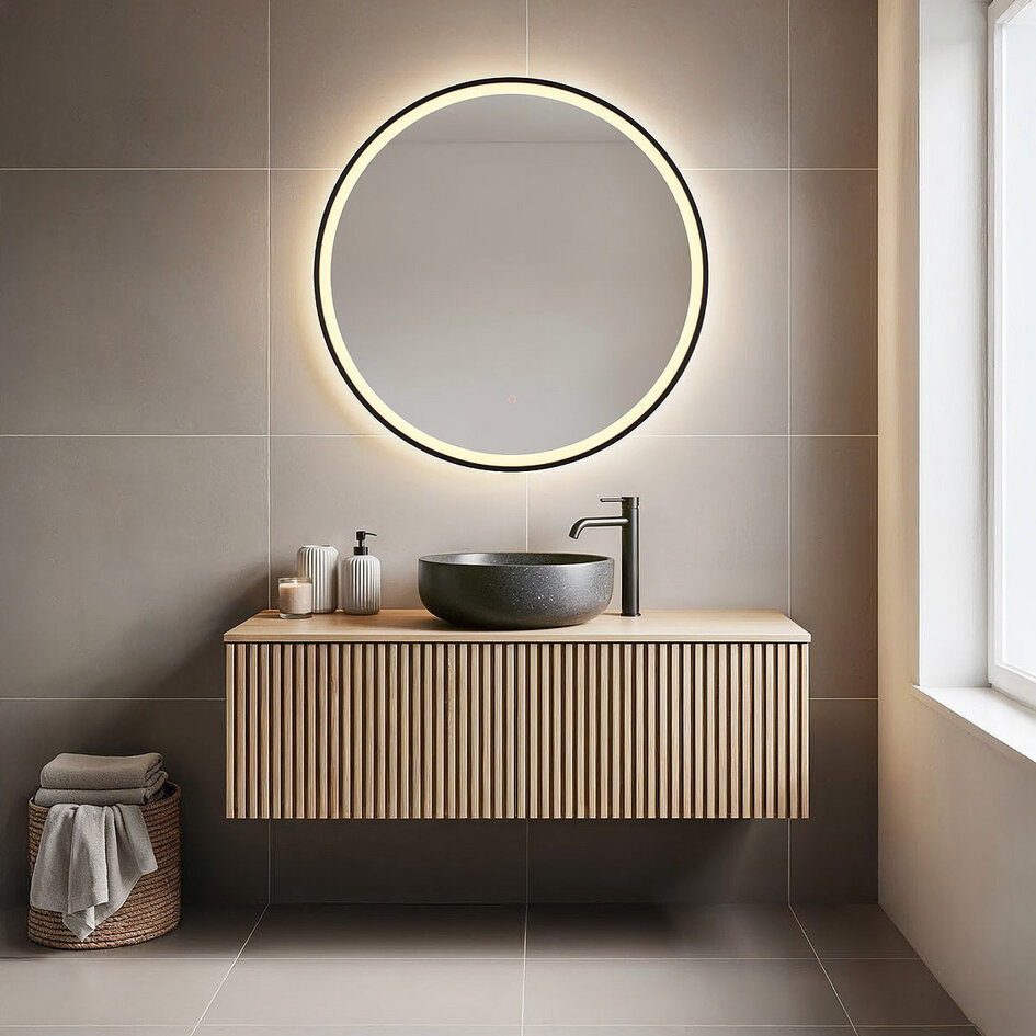 Miroir de salle de bain avec éclairage Radi Ø60 cm - LEDs dimmables avec capteur tactile, couleurs réglables et miroir chauffant