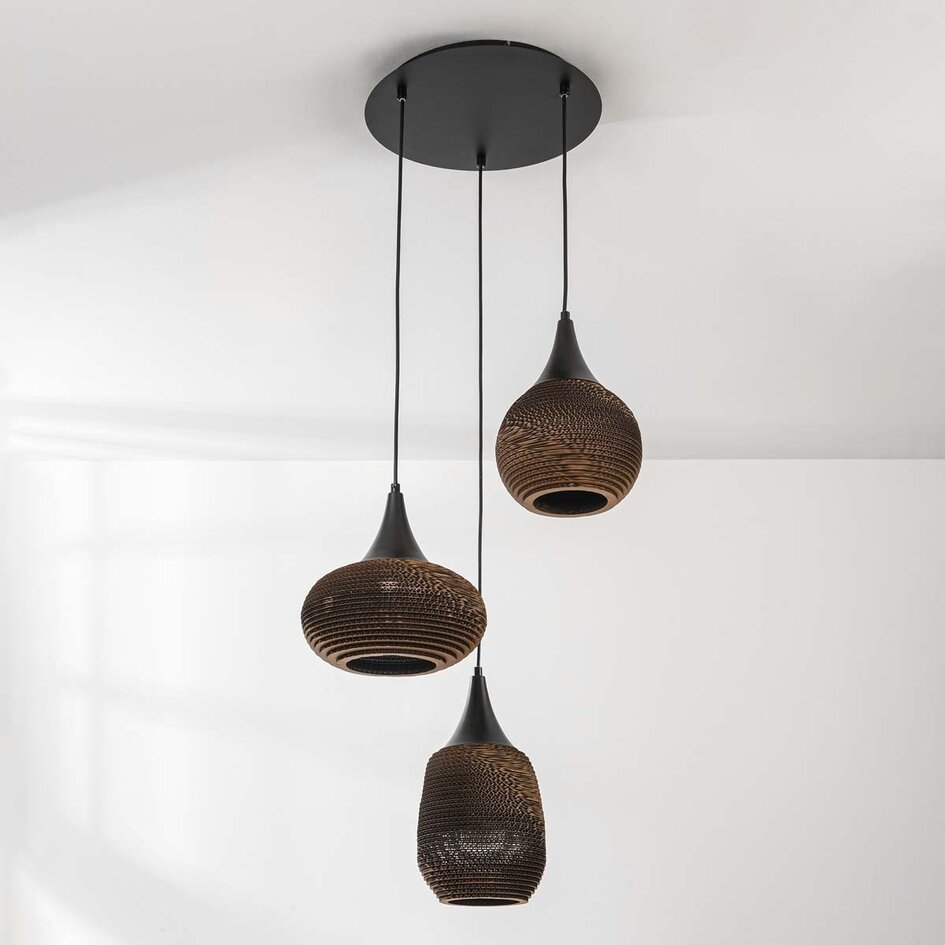 Lampe suspendue design à 3 lumières en carton Zensa - noir et marron