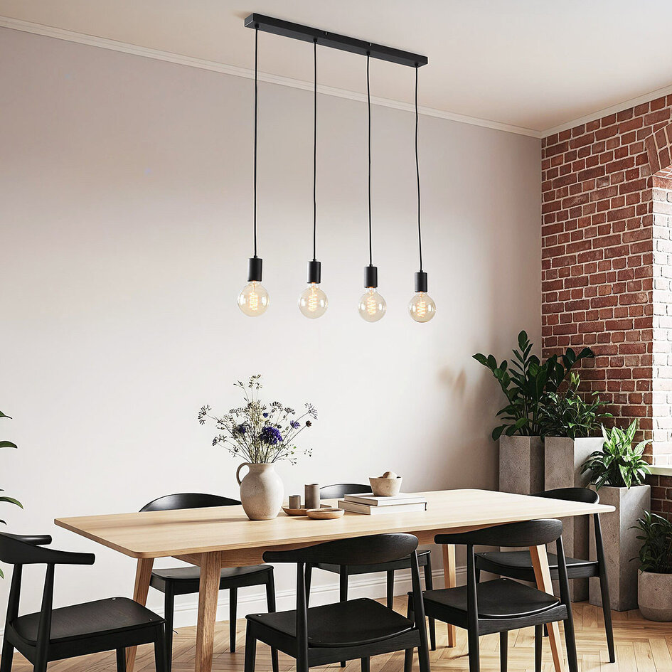 Lampe suspendue industrielle Nivelle noir - 4 lumières