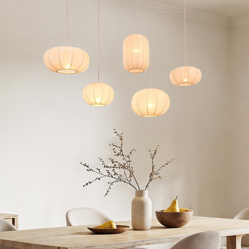 Lampe suspendue en tissu Canvas avec 5 points lumineux - beige