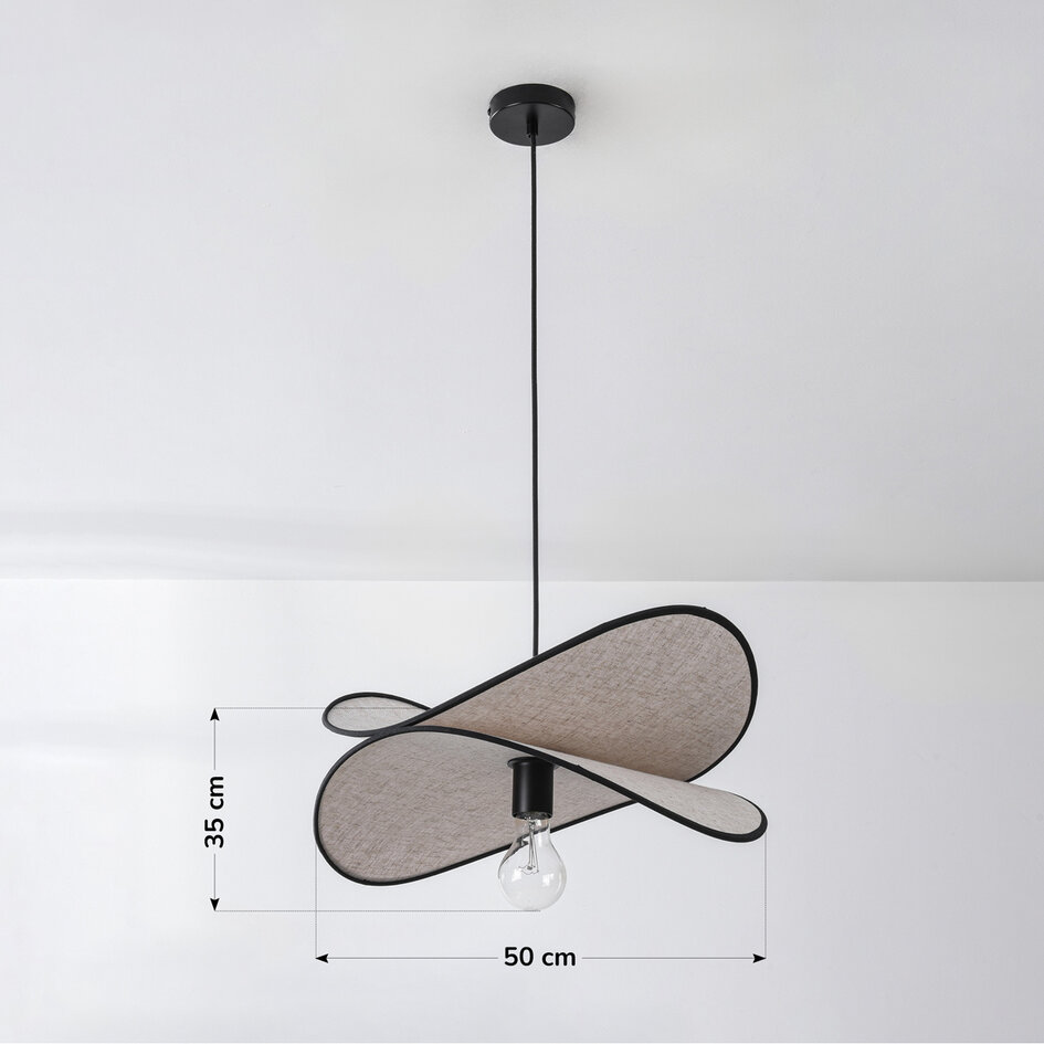 Lampe à suspension design Sapca, lin beige avec des accents noirs