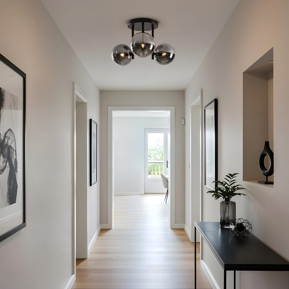 Plafonnier à 3 lumières Elora noir avec verre fumé