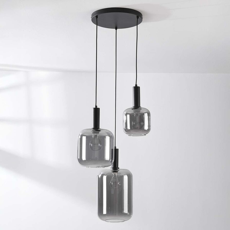 Lampe suspendue Rustique 3-lumières avec verre fumé