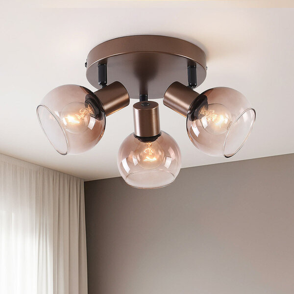 Plafonnier Terra marron avec trois globes en verre