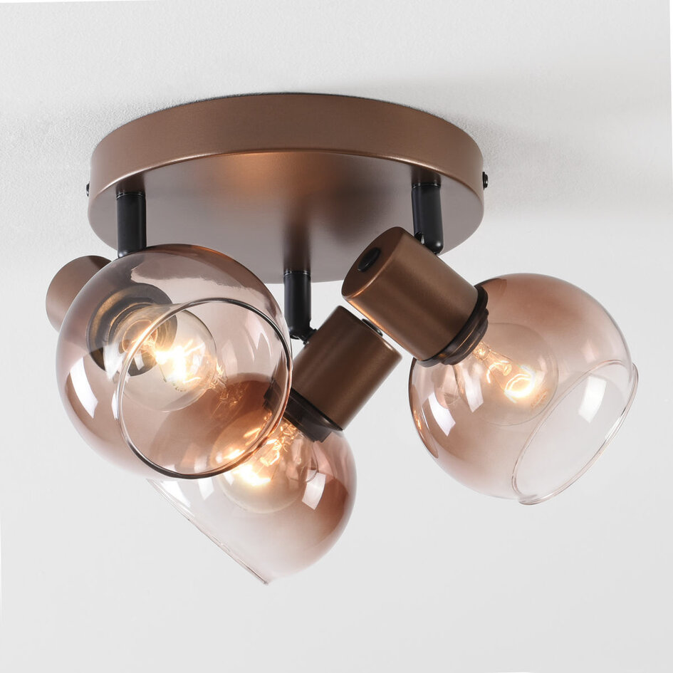 Plafonnier Terra marron avec trois globes en verre
