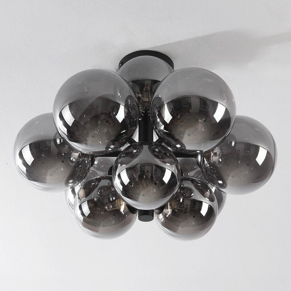 Plafonnier Decora avec boules en verre fumé - 12 lumières