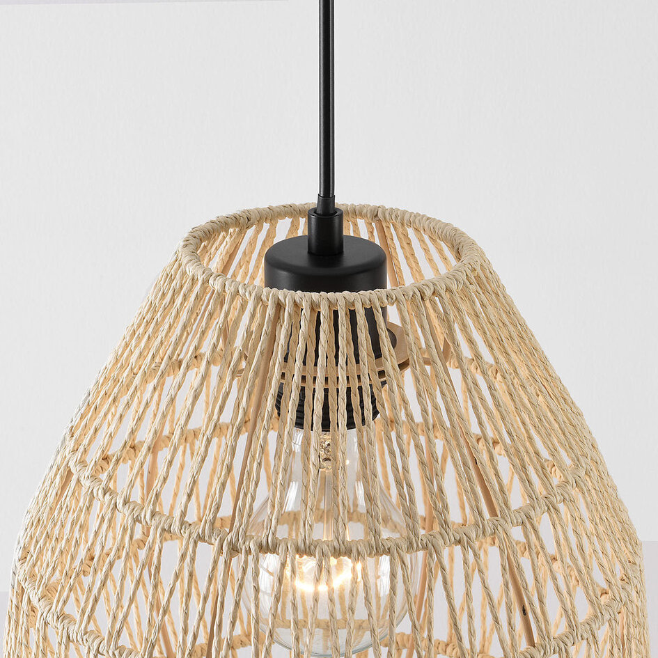 Lampadaire à arc Lys noir avec abat-jour naturel