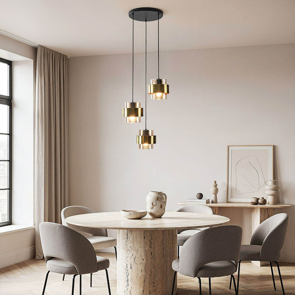 Lampe suspendue design Fynna 3-lumières verre ambré