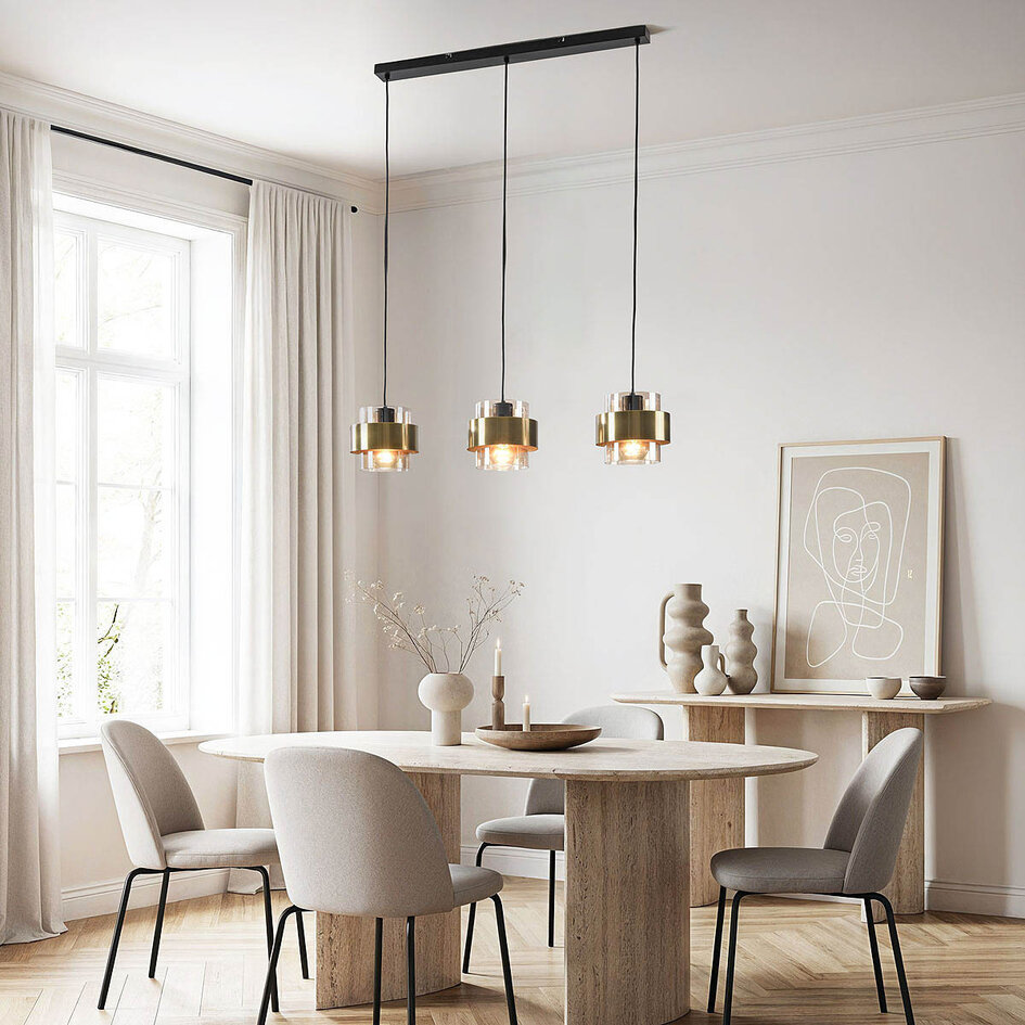 Lampe suspendue contemporaine Faey 3 lumières et verre ambré