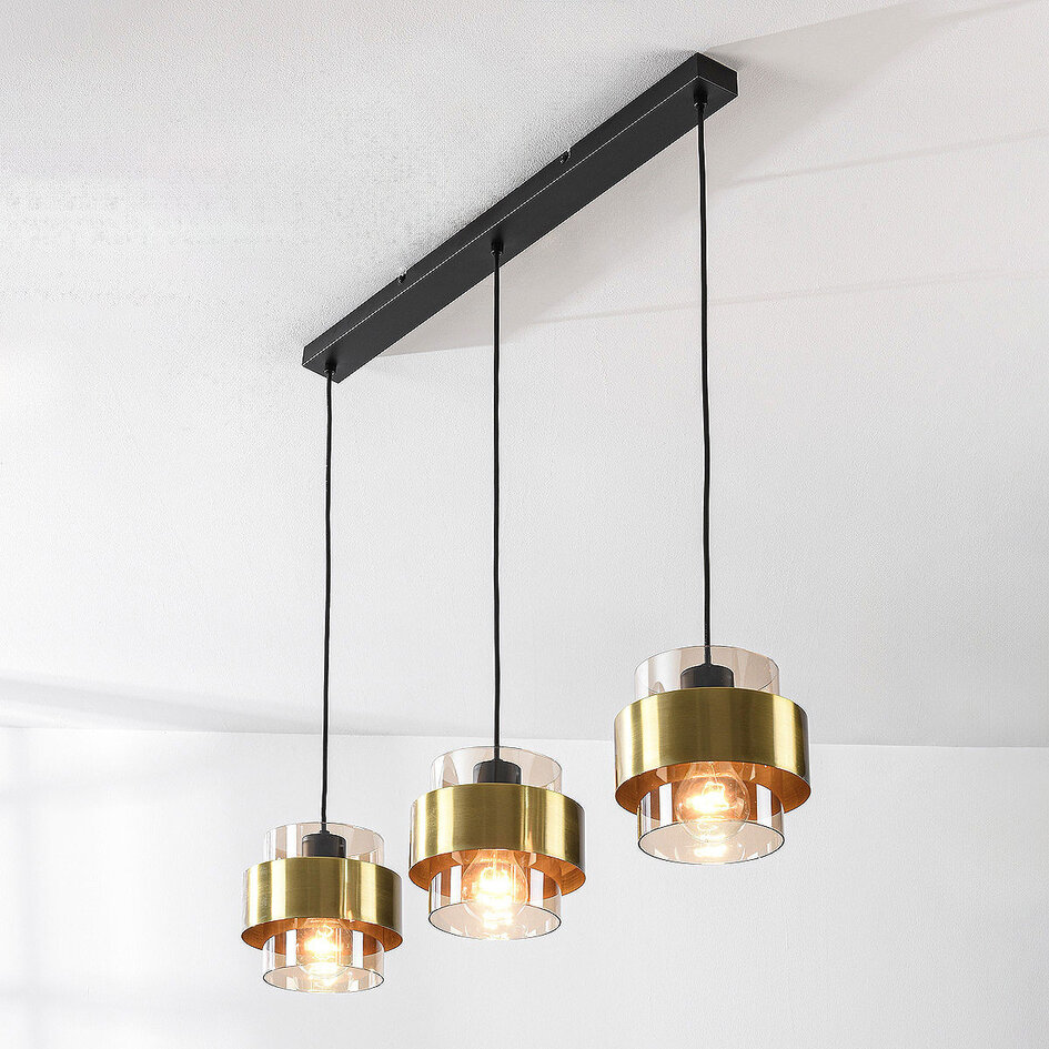 Lampe suspendue contemporaine Faey 3 lumières et verre ambré