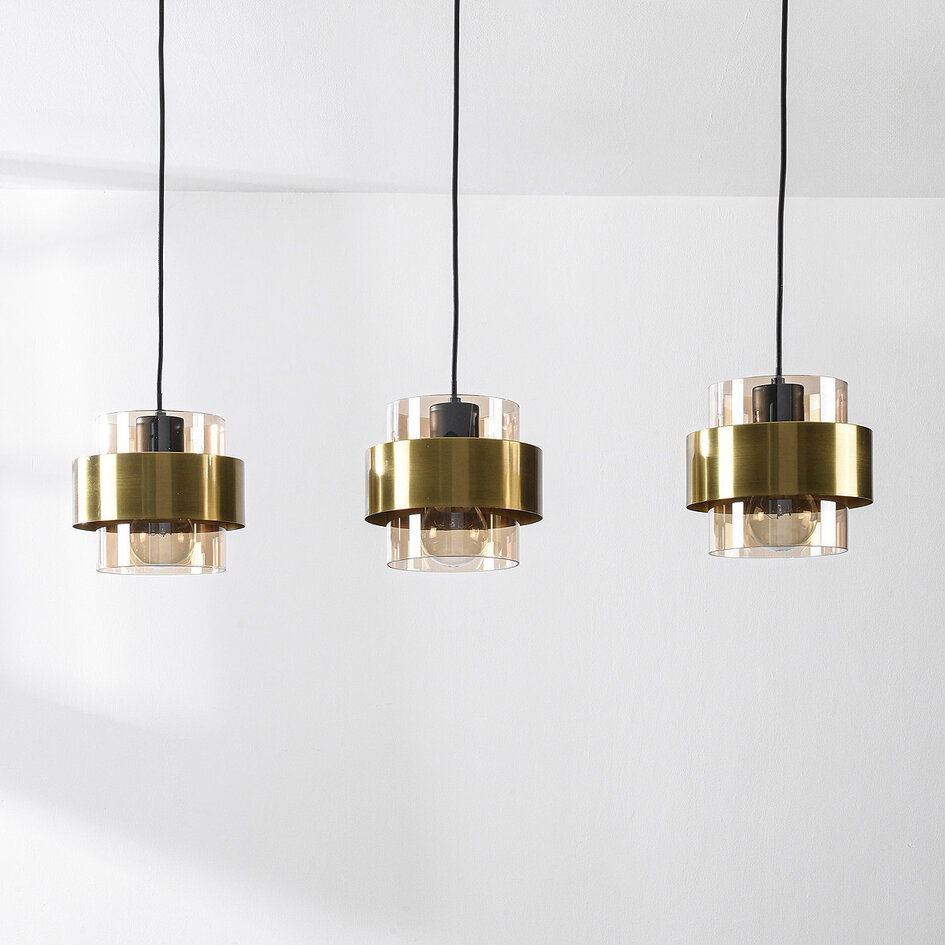 Lampe suspendue contemporaine Faey 3 lumières et verre ambré