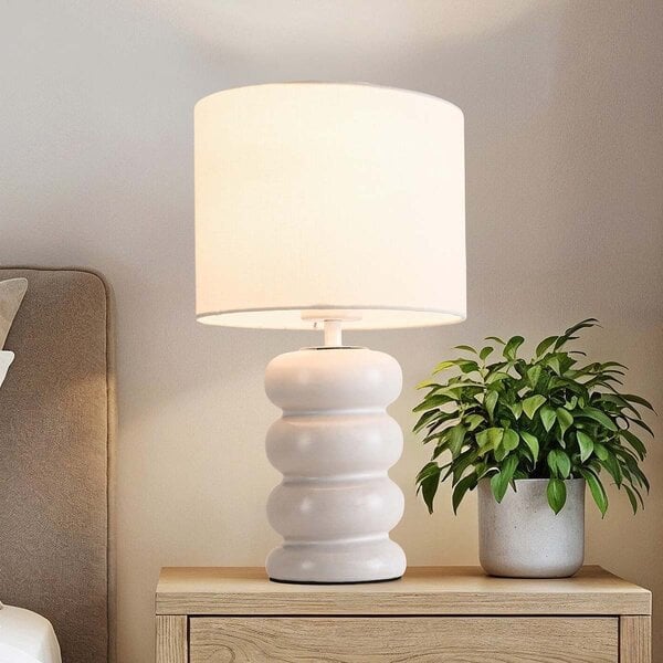 Lampe à poser Sofara en céramique avec abat-jour en tissu - blanche