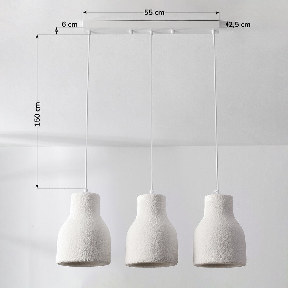 Lampe suspendue Wabi Sabi Hikari avec abat-jour blanc à 3 lumières