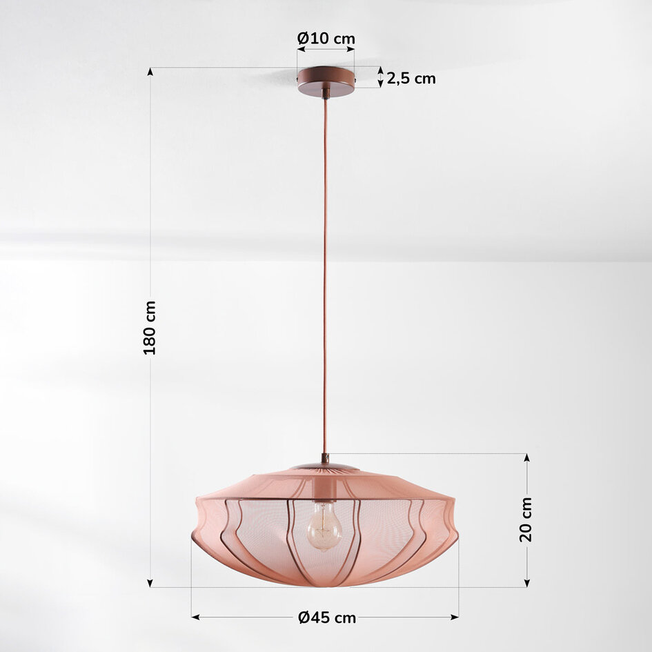 Suspension minimaliste Feronia avec abat-jour en tissu rose Ø45 cm