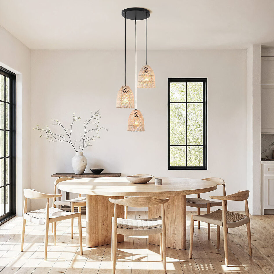 Lampe suspendue en rotin à 3 lumières - Ayla