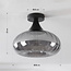 Plafonnier moderne Nur noir avec verre fumé rayé