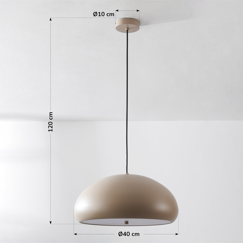 Lampe suspendue Luz en métal beige avec diffuseur blanc