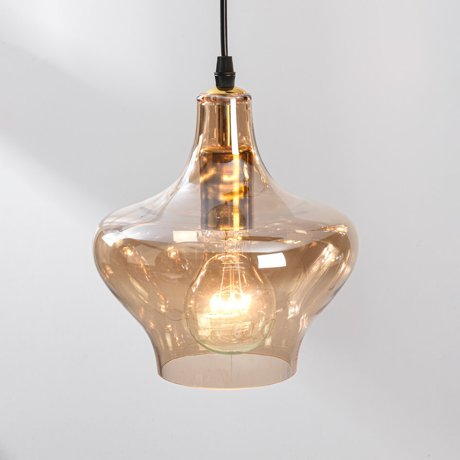 Suspension rétro Maracas avec verre ambré - 4 lumières