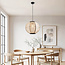Lampe suspendue Japandi Chairo - lin naturel et bois noir