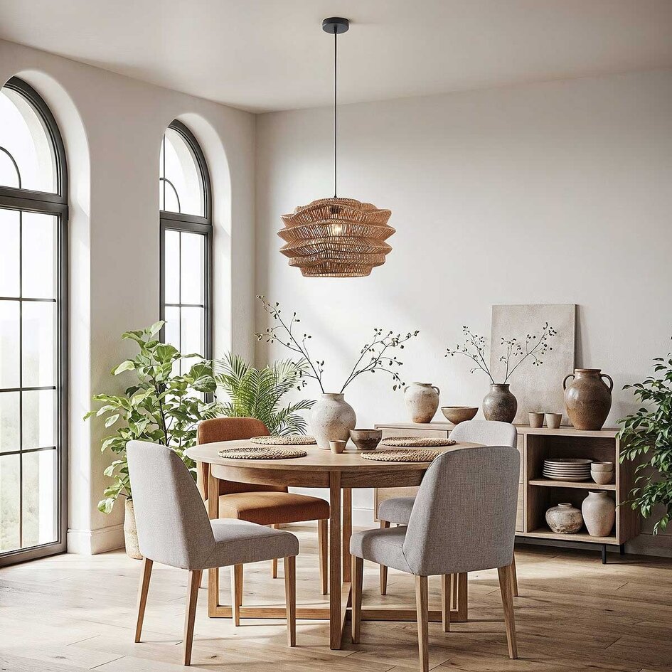 Lampe suspendue design Kanso en papier tressé naturel