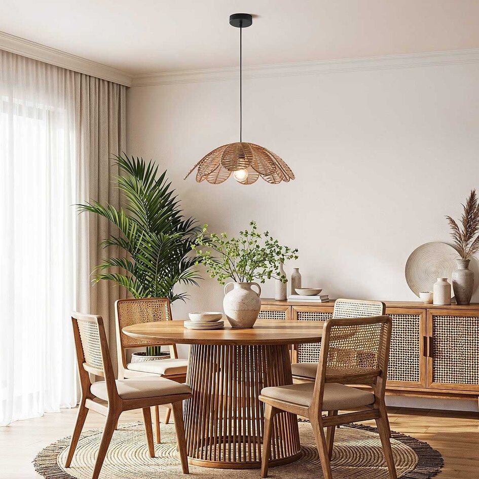 Lampe suspendue boho naturelle Tawi avec abat-jour ouvert