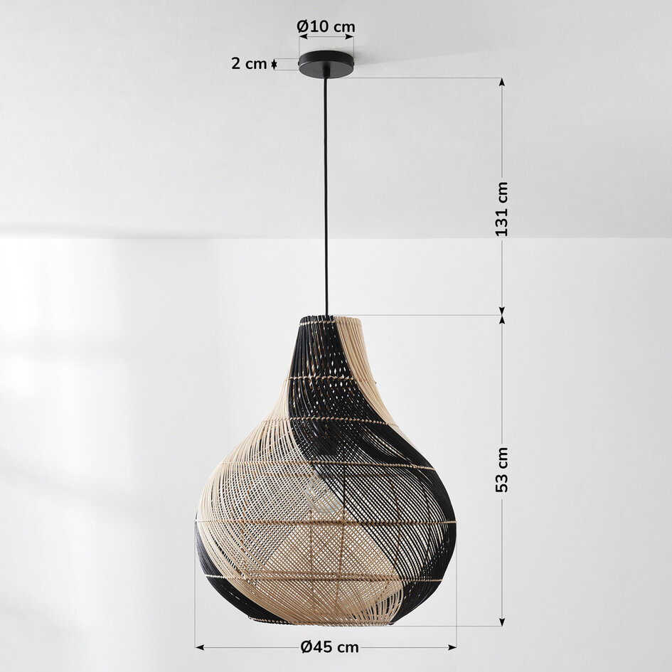 Lampe suspendue design en rotin - noir avec aspect naturel