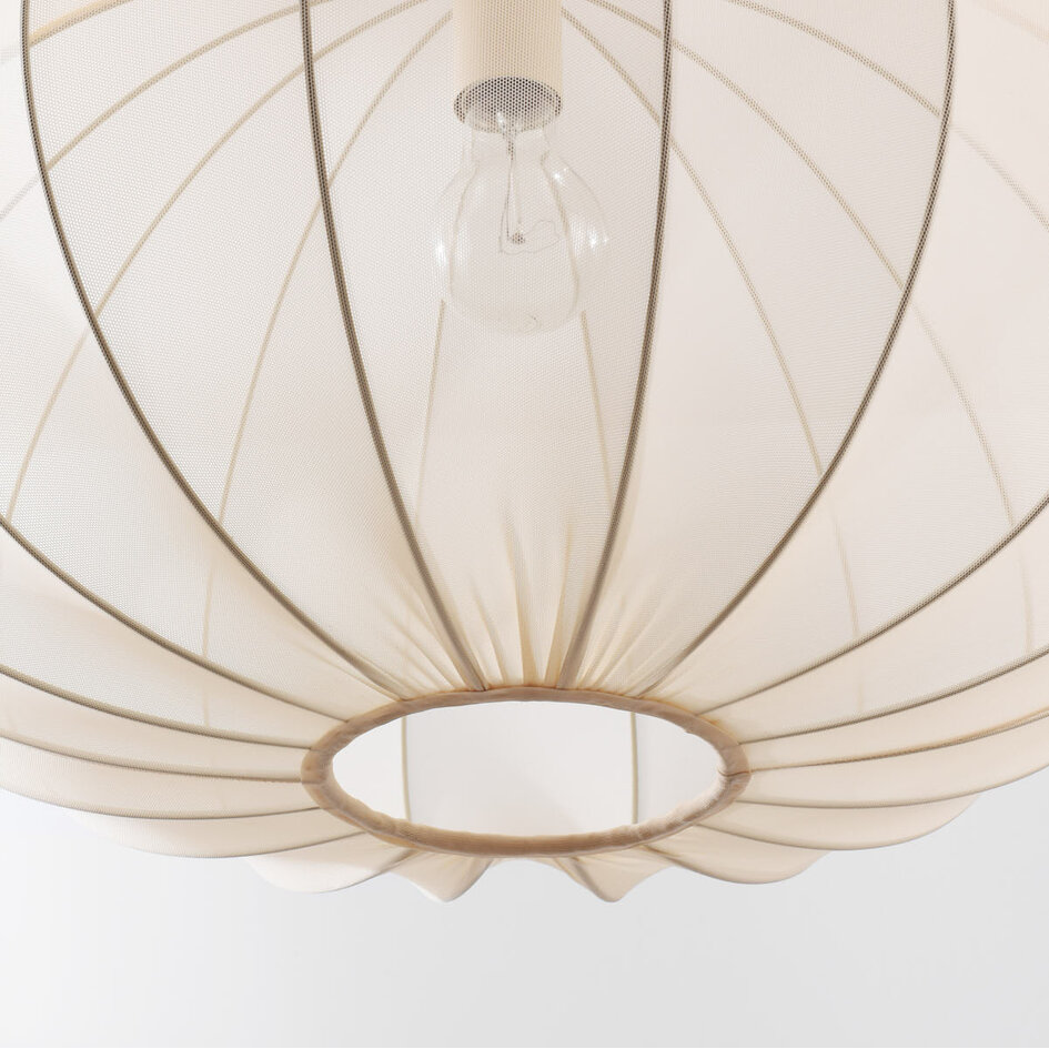 Lampe suspendue Japandi Fayra - abat-jour rond en tissu beige clair Ø60 cm