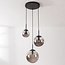 Suspension moderne Marui noire à trois globes en verre fumé