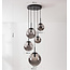 Suspension Marui 5 lumières noire avec boules en verre fumé