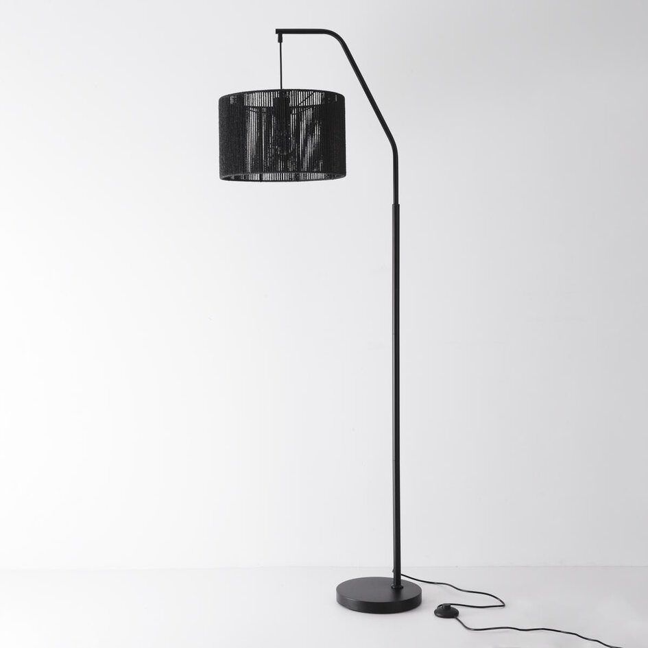 Lampadaire Yoko noir avec abat-jour en papier cordé, 1 lumière