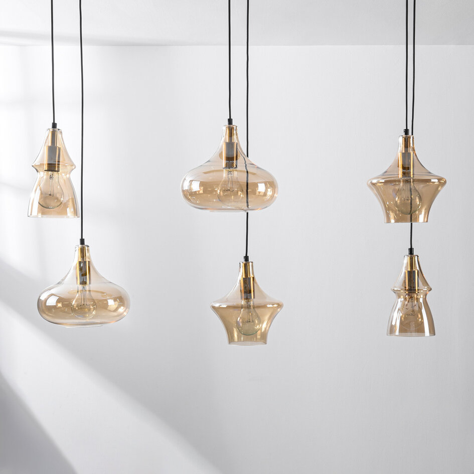 Suspension industrielle Calypso 6 lumières avec verre ambré