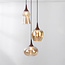 Lampe suspendue design Zian - 3-lumières noir avec aspect bois et verre ambré de différentes formes
