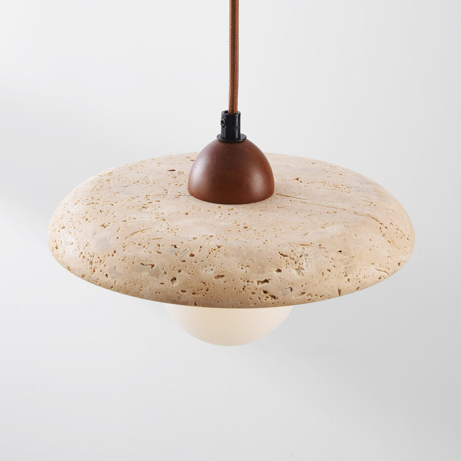 Suspension Japandi Sasso en travertin (pierre naturelle) et bois