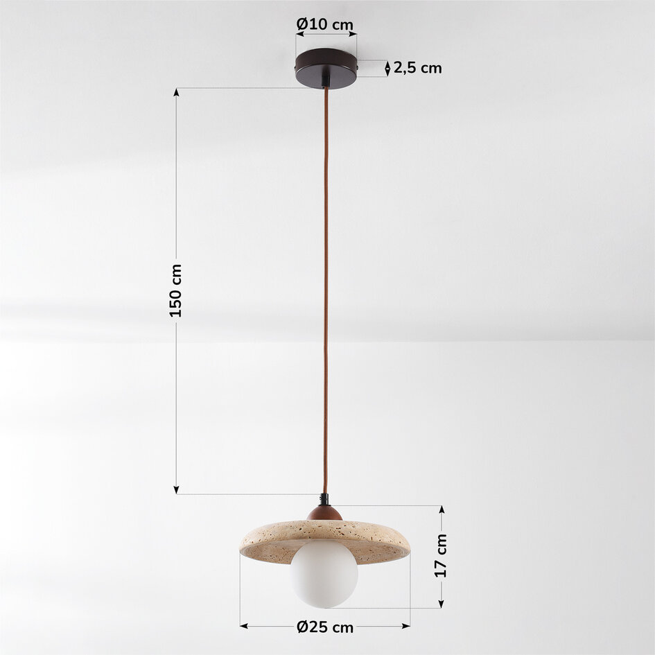 Suspension Japandi Sasso en travertin (pierre naturelle) et bois