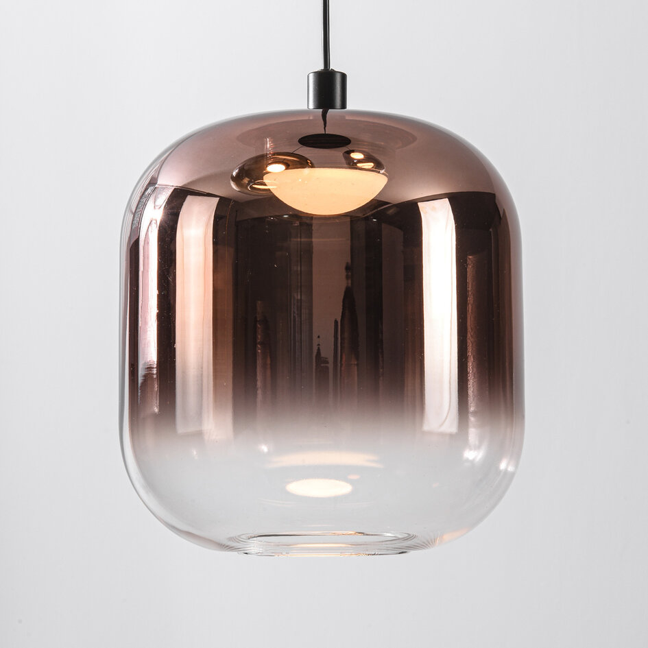 Suspension Kafei à 3 lumières avec LED, variateur à 3 niveaux et abat-jours en verre doré, fumé et cuivré