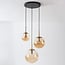 Suspension Marui à trois globes en verre ambré et accents dorés