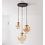 Suspension Marui à trois globes en verre ambré et accents dorés
